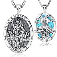 EUDORA S925 Sterling Silver St Christopher Medal Saint Christopher Necklace for Women Men, Amulet Energy St. Jude Pendant Religious Christian Jewelry Gifts for Womens Men