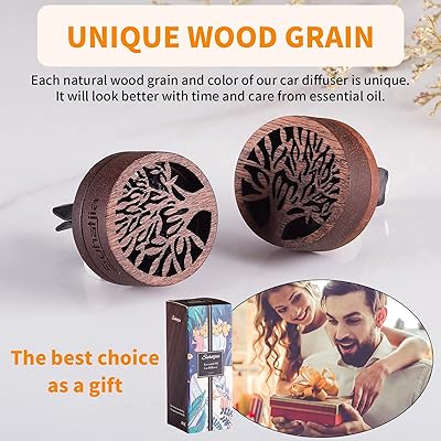 Essential Oil Car Diffuser, 2 PCS Car Aromatherapy Wood Diffuser with Vent  Clip