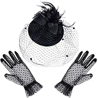 Fascinators Hat for Women 1950s Vintage Pillbox Hat and Lace Gloves Cocktail Tea Party Halloween Headwear