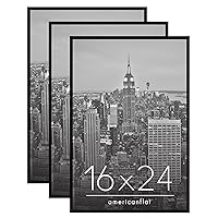 Americanflat 16x24 Poster Frame in Black - Set of 3 - 16x24 Frame with Slimline Molding, Plexiglass Cover, and Hanging Hardware for Horizontal or Vertical Wall Display