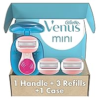 Venus Mini ComfortGlide White Tea Razors for Women, Includes 1 Mini Handle + 3 Refills + 1 Case