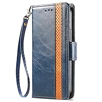 XYX Wallet Case for Samsung Galaxy S21 Plus, Business Stitching RFID Blocking Card Slots Shockproof Flip Folio Cover with Wrist Strap, Blue