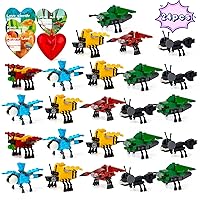 24pcs Insect Mini Building Blocks Set for Kids Ages 3+ w/Valentine Cards & Hearts, Mini Animal Building Blocks Toys, Valentine's Day Gift for Kids Boys Girls, 6 Designs*4, Party Favors