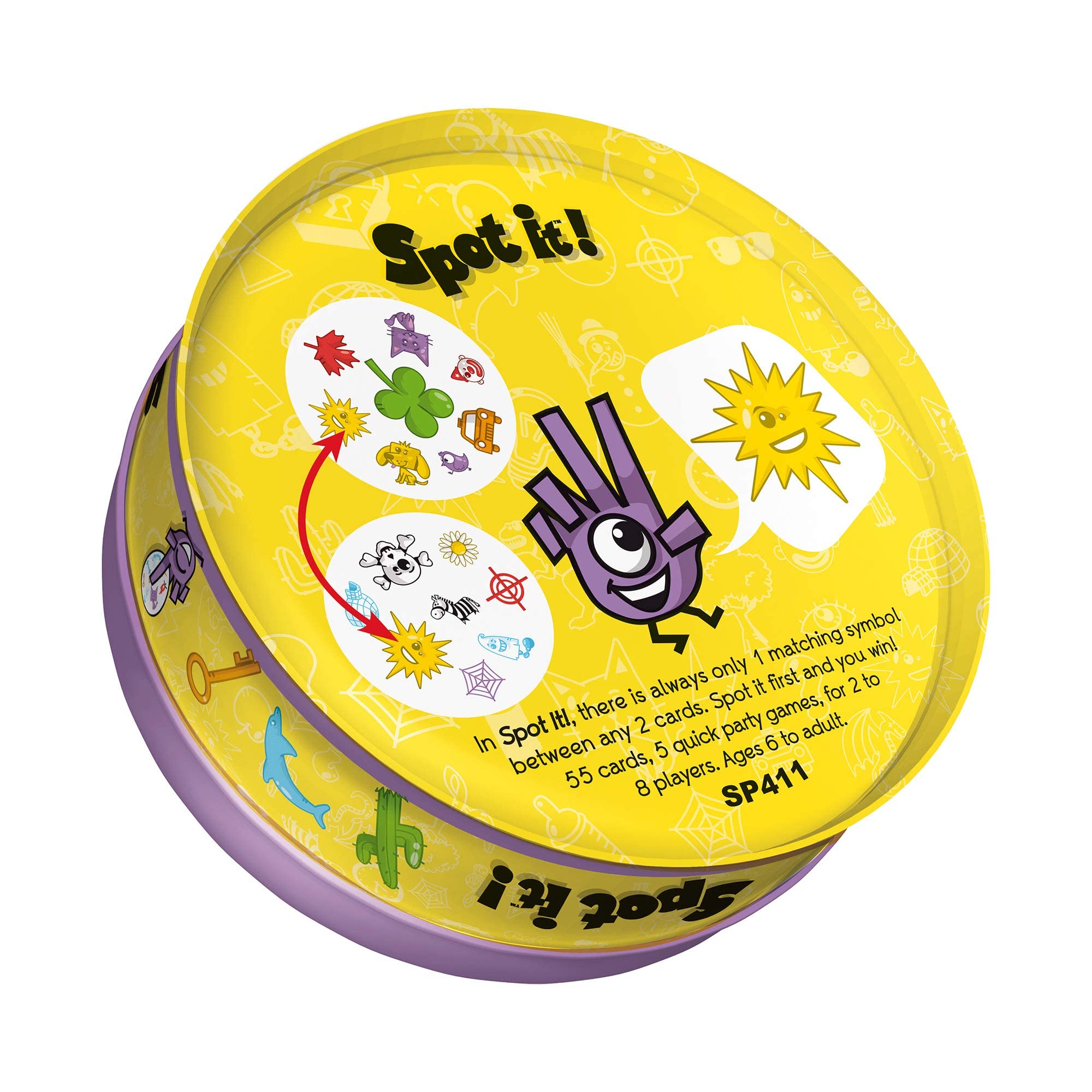 Spot It! Classic Card Game | Game for Kids | Age 6+ | 2 to 8 Players | Average Playtime 15 Minutes | Purple and Yellow Packaging | Made by Zygomatic