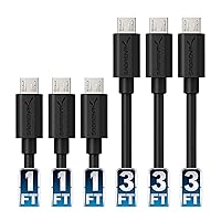 SABRENT [6-Pack 22AWG Premium Micro USB Cables (X3-3ft + X3-1ft) High Speed USB 2.0 A Male to Micro B Sync and Charge Cables [Black] (CB-U631)