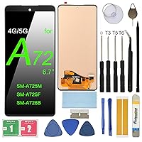 LCD Screen Replacement for Samsung Galaxy A72 6.7inch SM-A725M SM-A725F SM-A725F/DS SM-A726B SM-A726B/DS Assembly LCD Display Touch Screen Digitizer with Repair Tools Kit