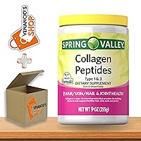 Collagen Peptides Powder 255g - Hydrolyzed Protein(Type I & III) Keto Collagen Powder for Women & Men - Hair, Skin and Joints by Spring Valley + Includes Venancio’sFridge Sticker (9 Oz)