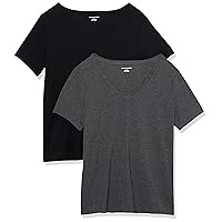 Amazon Essentials Women's Classic-Fit Short-Sleeve V-Neck T-Shirt, Pack of 2, Black/Charcoal Heather, 5X