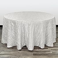 Your Chair Covers - 132 Inch Round Crinkle Taffeta Tablecloth - White, Crushed Shiny Dining Table Cloth for Wedding Party Birthday Baby Bridal Shower
