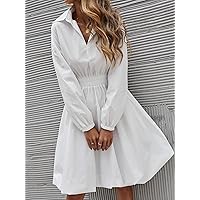 Fall Dresses for Women 2022 Shirred Waist Drop Shoulder Dress (Color : White, Size : X-Small)