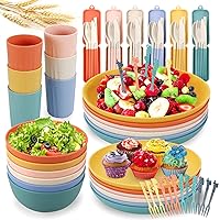 KAMJUNTAR Wheat Straw Dinnerware Sets For 6(72pcs), Unbreakable Microwave Safe Reusable Plates and Bowls Sets Eco Friendly,Dishwasher Safe