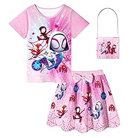 Girls Cartoon Pants Set Toddler Short Sleeves Shirt Clothing Set Kids Amazing Hero Playwear Casual Outfit