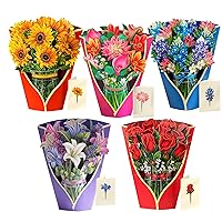 Freshcut Paper Pop Up Cards, Popular Flowers, 12 Inch Life Sized Forever Flower Bouquet 3D Popup Greeting Cards, Birthday Gift Cards, Best Friend Gift with Note Card and Envelope, Pack of 5