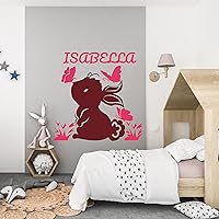 Colorful Bunny with Butterfly Baby Name Wall Decals -Cute Rabbit with Butterfly Name Wall Decals for Girls - Bunny Drawing Baby Girl Name Decals for Nursery