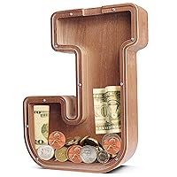 UBeesize 12in Extra Large Wooden Piggy Bank,Letter Piggy Bank for Boys Girls,Money Coin Bank for Kids,Christmas,Birthday,Children“s Gift and Home Office Decoration（J）