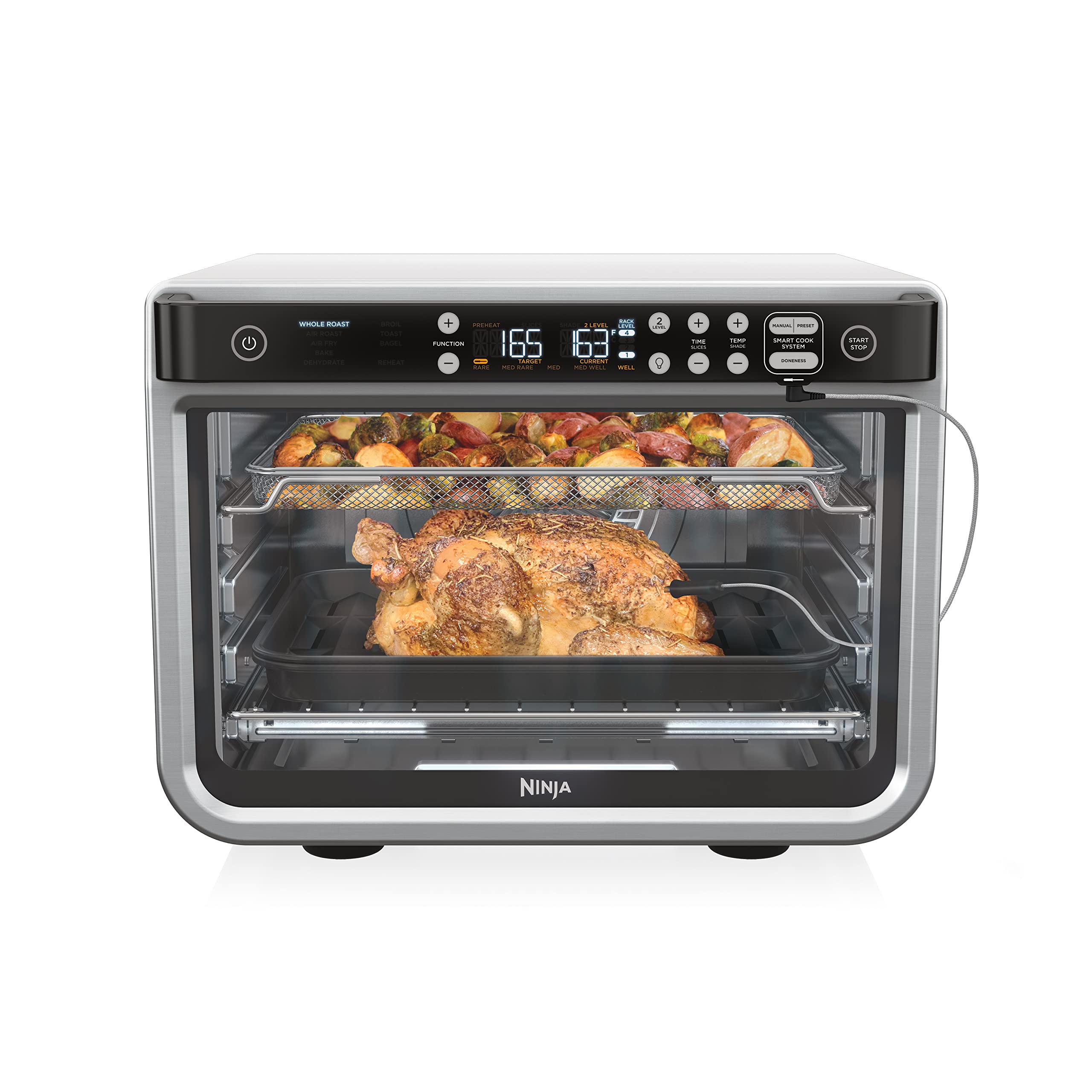 NINJA DT251 Foodi 10-in-1 Smart Air Fry Digital Countertop Convection Toaster Oven with Thermometer XL Capacity and a Stainless Steel Finish (Renewed)