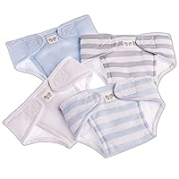 JC Toys Baby Doll Washable and Reusable Eco Diapers 4 Pack Fits Dolls 14 to 18 inch in Blue/White/Grey