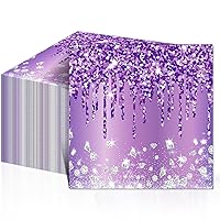 50 Pieces Purple and Silver Themed Napkins for Birthday Party Decorations Purple Glitter Diamonds Themed Napkins for Girls Women Disposable Purple Themed Party Engagement Anniversary Supplies