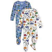 The Children's Place unisex baby Cotton Zip Front One Piece Footed Pajama, Safari/Dino