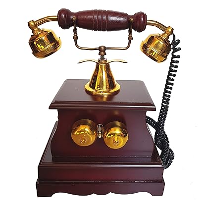 Wood Based Desktop Decorative Telephone Home Decor Classic Antique Telephone Brass &