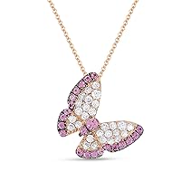 14K Rose Gold Round Shape .32ct Pink Sapphire & .36ct White Diamond Pendant Necklace