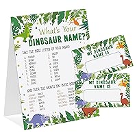 Dinosaur Theme What's You Dinosaur Name Game, Baby Shower Game Stickers, Birthday Game, Party Decoration, Activity Game for Office or Class, Package Contains 1 Sign and 30 Name Stickers(wyn02)