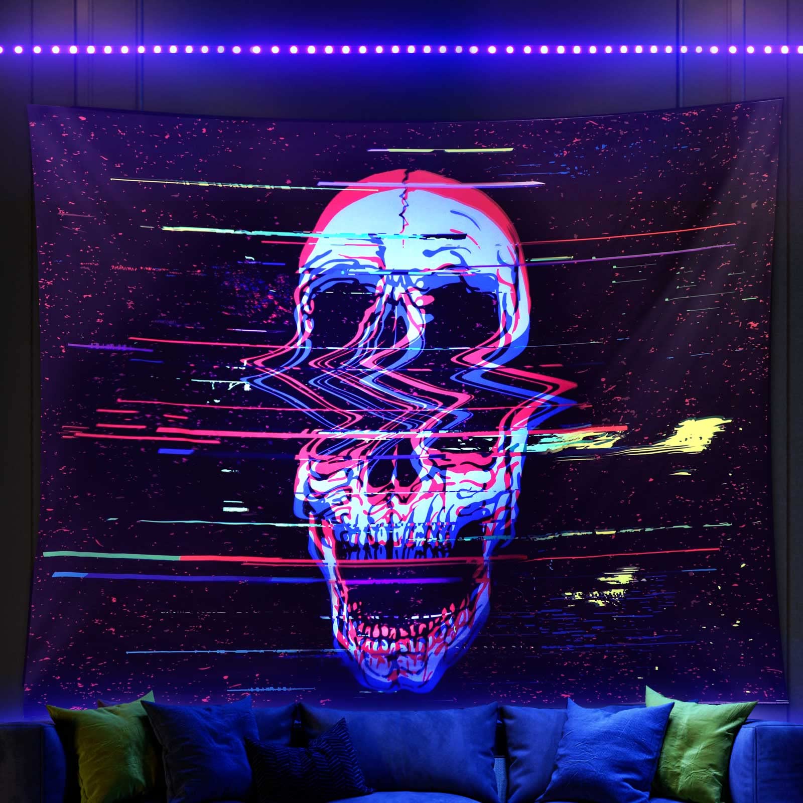 Mua Addwel Blacklight Skull Tapestry, Black Trippy Psychedelic Tapestry Glow  In The Dark, UV Reactive Black Light Tapestries Posters Wall Hanging for  Trippy Room Decor with Wall Hanging Accessories (50*60inches) trên Amazon