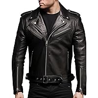 Men's Real Leather Classic Motorcycle Jacket - Black Biker Jacket for Riders.