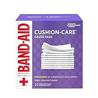Band-Aid Brand Cushion Care Non-Stick Gauze Pads, Individually-Wrapped, Medium, 3 in x 3 in, 25 Count (Pack of 1)