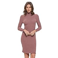 Women's Long Sleeve Midi Cocktail Bodycon Dress, Stretchy Ribbed Knit, High Neck