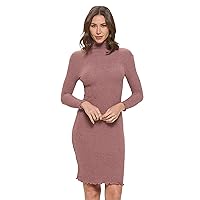 Women's Plus Size Long Sleeve Midi Cocktail Bodycon Dress, Stretchy Ribbed Knit, High Neck