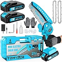 Mini Chainsaw 6-Inch Battery Powered - Best Cordless Small Handheld Chain Saw with 2 Rechargeable Batteries - 21V Power Chain Saws Battery Operated for Tree Trimming Wood Cutting
