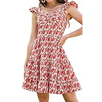 Pretty Garden Womens Casual Summer Floral Boho Ruffle Strap Backless Tiered Mini Dresses