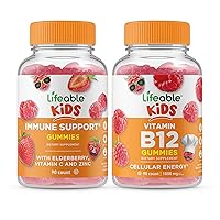 Lifeable Immune Support Kids + Vitamin B12 Kids, Gummies Bundle - Great Tasting, Vitamin Supplement, Gluten Free, GMO Free, Chewable Gummy