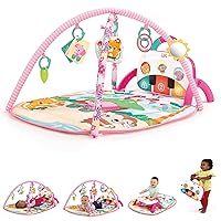 Bright Starts 4-in-1 Groovin’ Kicks Piano Gym, Tummy Time Play Mat & Activity Baby Toys, Pink - Floral Fiesta, Newborn to Toddler
