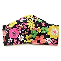 Neon Tropical Flower Face Mask Floral Hawaiian Black, 100% cotton cloth, nose wire filter pocket washable, adjustable ear around Head elastic fabric tie, woman child kid girl floral retro 70s 80s 90s
