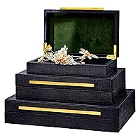 Faux Black Shagreen Leather Decorative Boxes,Decorative Storage Boxes With Lids 3 Pcs Set,Storage Boxes Jewelry Organizer,Women'S Accessory Organizer Men'S Jewelry Organizer