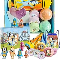 Kids Birthday Gifts Set: Bath Bombs with Blue Heeler Inside, Shower Steamers, Drawstring Backpack, Towel and Blanket, 11 Pcs Gift Set for Kids Boys Girls Age 3 4 5 6 7 8 9