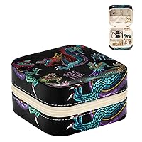 PU Leather Jewelry Box Vintage Retro Embroidery Chinese Dragon Portable Travel Jewelrys Organizer Case Earrings Rings Necklaces Display Storage Holder Boxes for Women Girls Bridesmaid Gifts