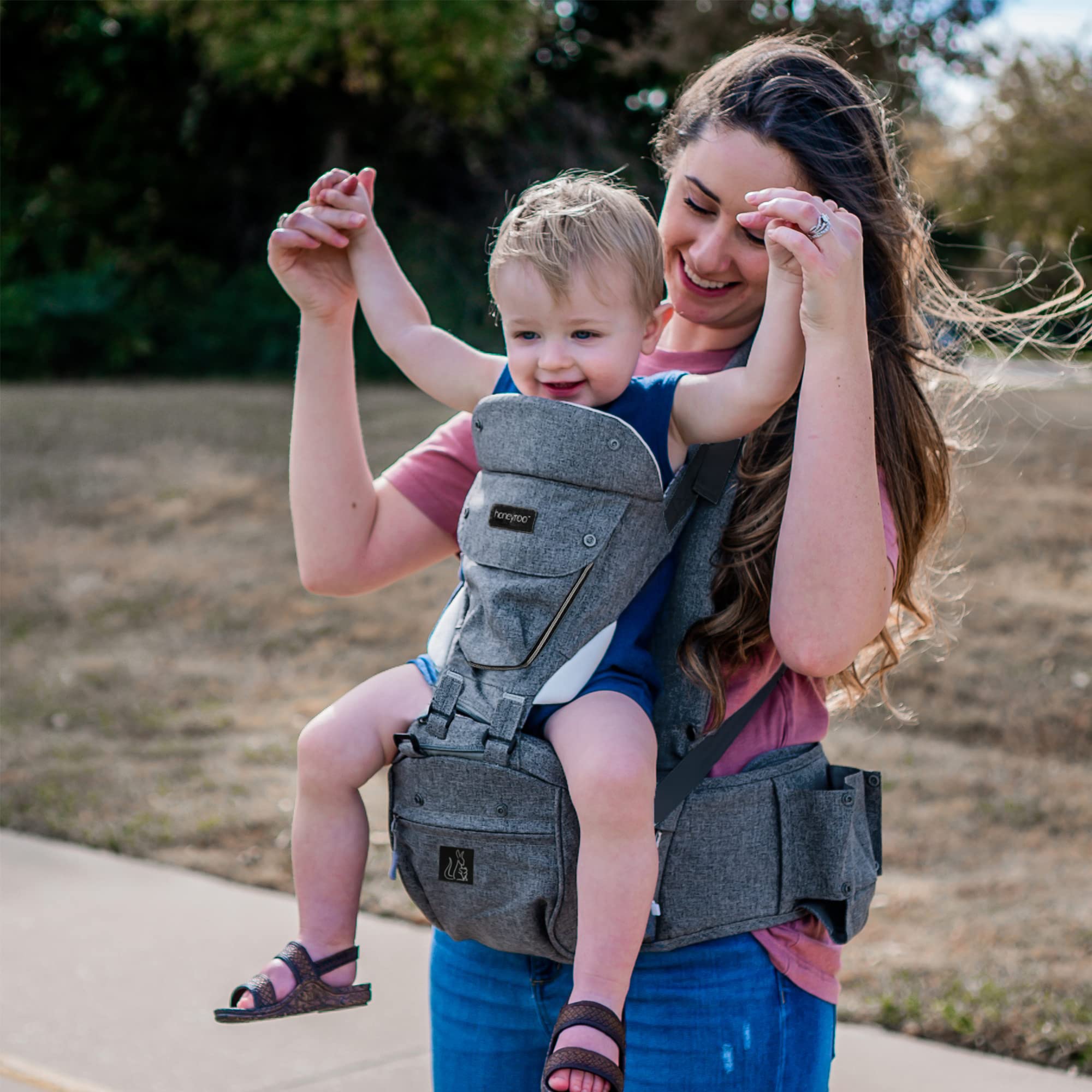 honeyroo Baby Carrier, Joey Classic, Ergonomic 3D Hip Seat, New Magnetic Self Buckling Clips, Light Weight and Breathable - 6 in 1 Position Design, 3-36 Months, Front and Back Carry, Platinum Gray