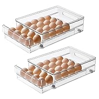 vacane 24 Capacity Egg Holder for Refrigerator Organizer Bins, Clear Egg Storage Container For Fridge Egg Drawer Egg Tray with Non-Slip Pads, Bpa Free Egg Organizer-2 Pack
