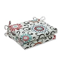 Pillow Perfect Floral Outdoor Patio Seat Cushion with Ties, Plush Fiber Fill, Weather, and Fade Resistant, Square Corner - 16