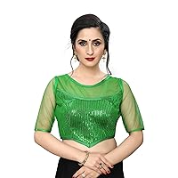 TreegoArt Women's Sequence Embroidered Georgette Ethnic Wear Readymade Blouse With Round Neck