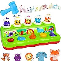 Interactive Pop Up Animals Toy with Music & Light, Animal Sound, Hammer, Baby Toys 12-18 Months 9+ Months, Cause and Effect Toys for 1 Year Old Boy Girl Toddler Toys Age 1-2 Baby Musical Toys