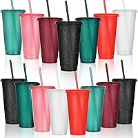 Tumbler with Straw and Lid Bulk Water Bottle Iced Coffee Travel Mug Cup Reusable Plastic Cups for Parties Birthdays 24-27 oz (,)
