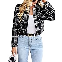 Lumister Women's Oversized Flannel Plaid Button Down Shirts Long Sleeve Hoodie Casual Jacket Coat