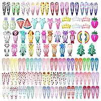 Clips for Hair, Funtopia 2 Inch Metal Barrettes Snap Hair Clips for Girls Kids Teens Women, Cute Candy Color Hair Pins for Birthday Party Gift (Animal Fruit Floral Print & Solid Color)