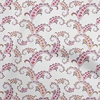 Cotton Poplin White Fabric Asian Paisley Sewing Material Print Fabric by The Yard 56 Inch Wide