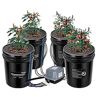 VIVOSUN DWC Hydroponics Grow System with Top Drip Kit, 5-Gallon Deep Water Culture, Recirculating Drip Garden System with Multi-Purpose Air Hose, Air Pump, and Air Stone (4 Buckets + Top Drip Kit)