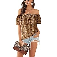 Hibluco Women's Casual Summer Off Shoulder Tops Ruffle Stylish Blouse
